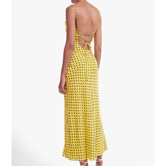 Staud Bellamy Dress in Soleil Calico / Lace Up Backless Maxi Dress w/ Slit - Picture 2 of 16